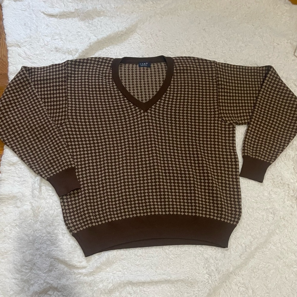 Como Sport Brown Houndstooth V-Neck Sweater